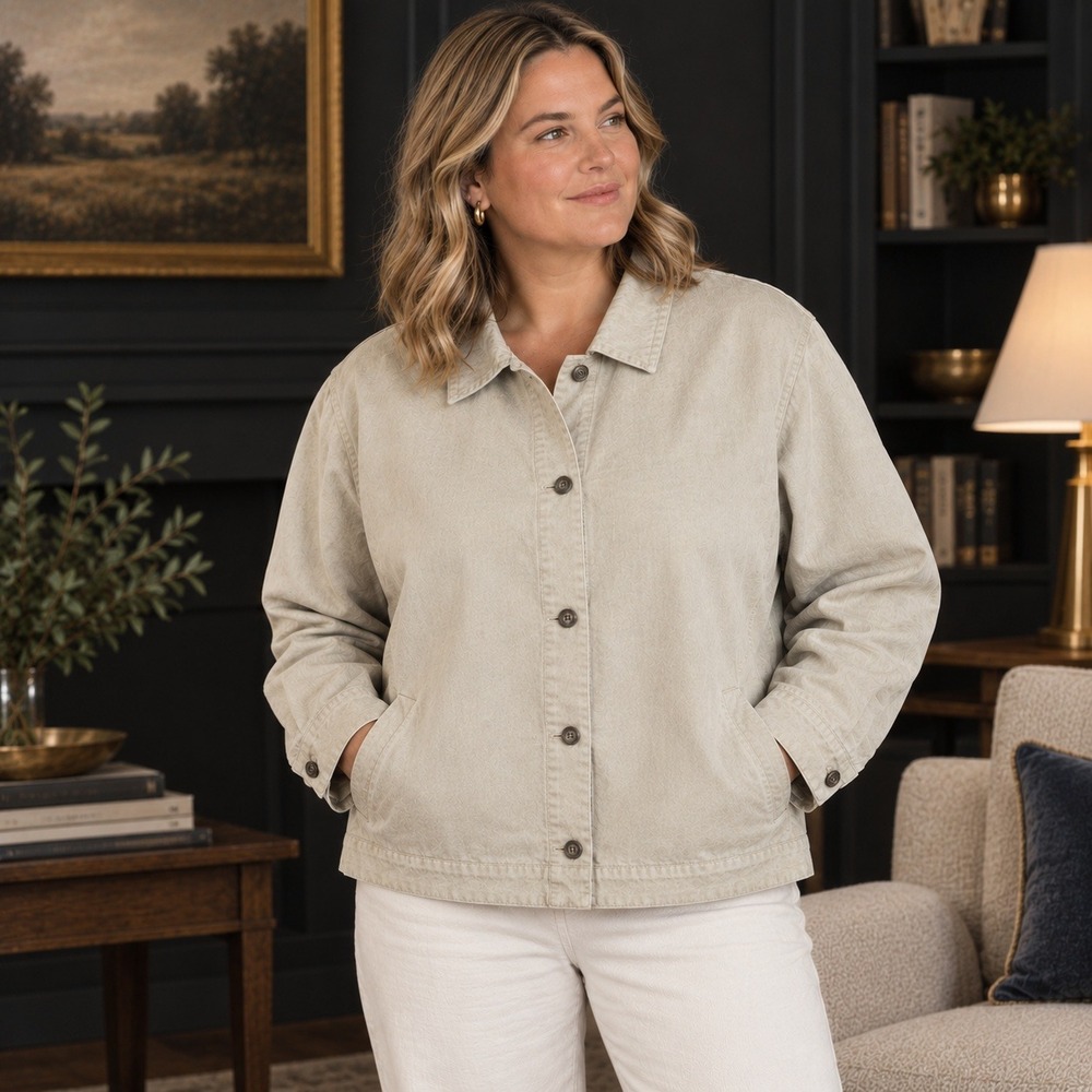 Eileen Fisher Woman Jacket Tencel Linen Classic Button Front Neutral Beige 2X